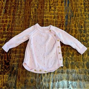 Pink Sweater Long Sleeve Onesie with Wooden Buttons 12M